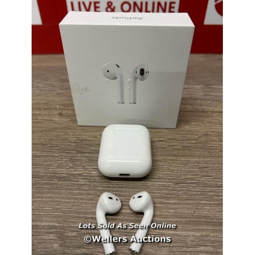 8118 - APPLE AIRPODS / 2ND GEN / WITH CHARGING CASE / MV7N2ZMA / POWERS UP & CONNECTS TO BLUETOOTH WITH SOU... 