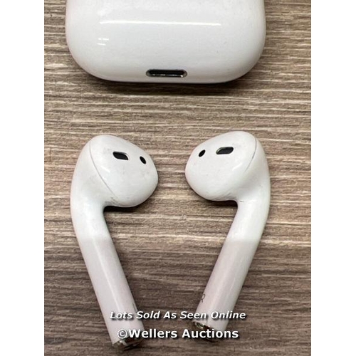 8118 - APPLE AIRPODS / 2ND GEN / WITH CHARGING CASE / MV7N2ZMA / POWERS UP & CONNECTS TO BLUETOOTH WITH SOU... 