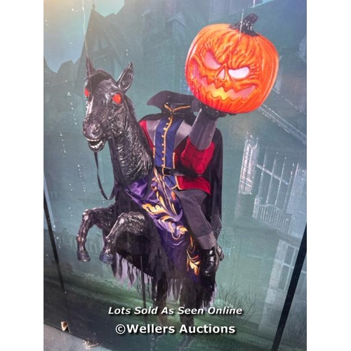 8132 - HALLOWEEN 7FT 2.2M ANIMATED HEADLESS HORSEMAN WITH LIGHTS AND SOUNDS / NEW