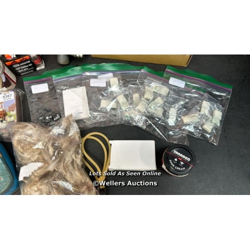 8079 - SMALL BOX OF ASSORTED ITEMS INC LAPTOP BATTERY, SHOE CREAM, METERK BATTERY AND MORE / G69