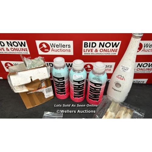 8081 - BOX OF ASSORTED ITEMS INC PRIME CHERRY FREEZE, EVIAN COPERNI, CAR AIRBAG AND MORE / G69