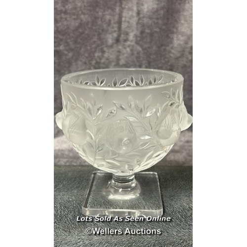 16 - Lalique France 'Elizabeth' frosted crystal vase decorated with birds and vines, 13.5cm high, signed ... 