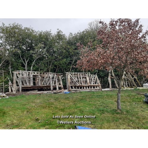 200 - A 200 year old heavy French oak house frame, Currently located in Neaufles-Auvergny, Normandy, Franc... 