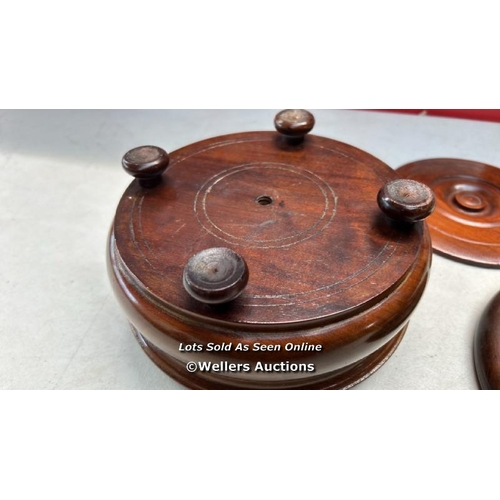 8024 - ANTIQUE TURNED WOOD DOUBLE LIDDED TEA CADDY MAHOGANY WITH A METAL LINING / T25