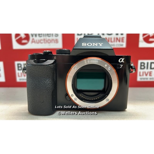 8025 - SONY ALPHA A7, BODY ONLY, BLACK, FULL FRAME, 3 BATTERIES  / T25