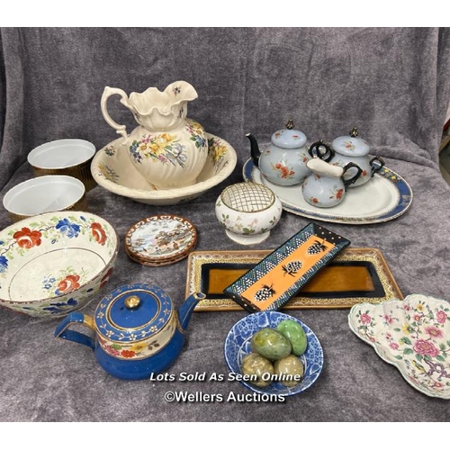 68 - Assorted ceramics including Chapelle Paris teapot, milk jug and sugar bowl, Ironstone wash basin and... 