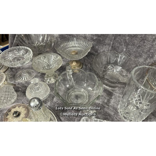 70 - A large collection of glassware including decanters, bowls, vase, rose bowl and cheese dish / AN11