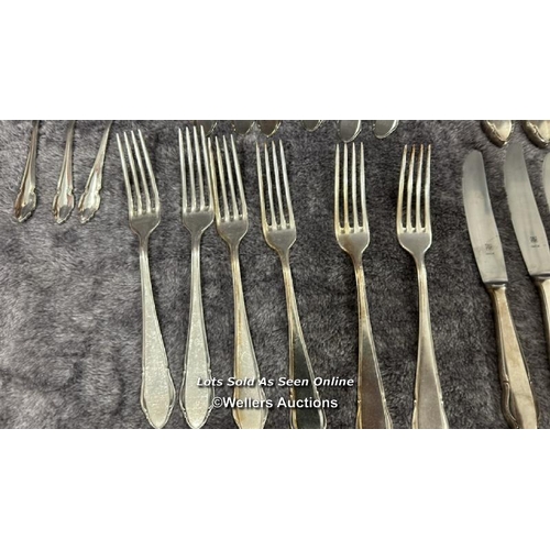 90 - Mainly WMF silver plate cuttlery (36) with other cutlery including a fork from Harrod's and a George... 