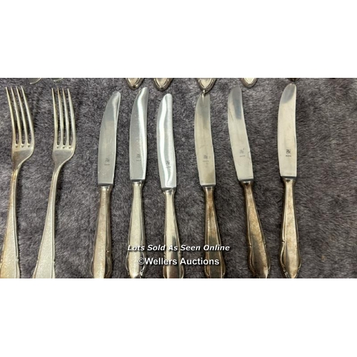 90 - Mainly WMF silver plate cuttlery (36) with other cutlery including a fork from Harrod's and a George... 