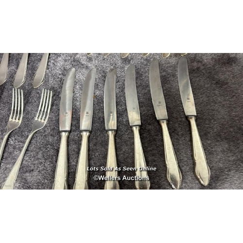 90 - Mainly WMF silver plate cuttlery (36) with other cutlery including a fork from Harrod's and a George... 