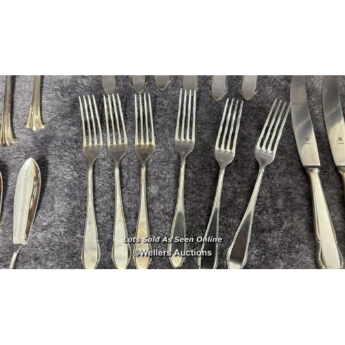 90 - Mainly WMF silver plate cuttlery (36) with other cutlery including a fork from Harrod's and a George... 