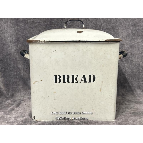 100 - A large enamel bread tin with lid, 40x41x30cm / AN21