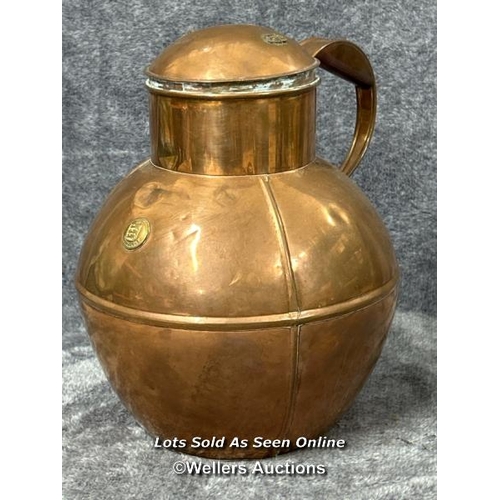 102 - Copper Guernsey milk churn, damaged lid handle, 27cm high / AN22