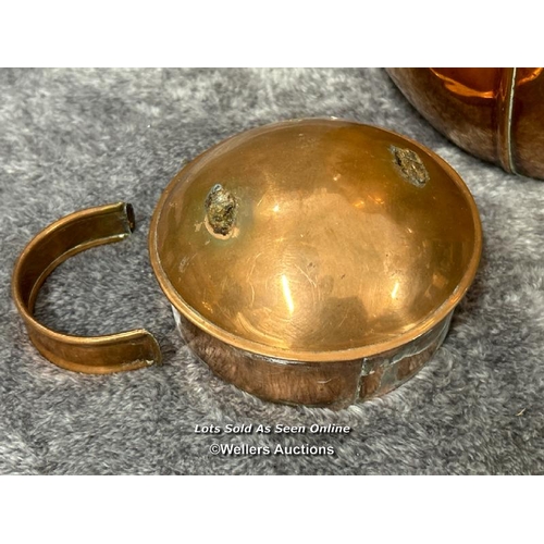 102 - Copper Guernsey milk churn, damaged lid handle, 27cm high / AN22