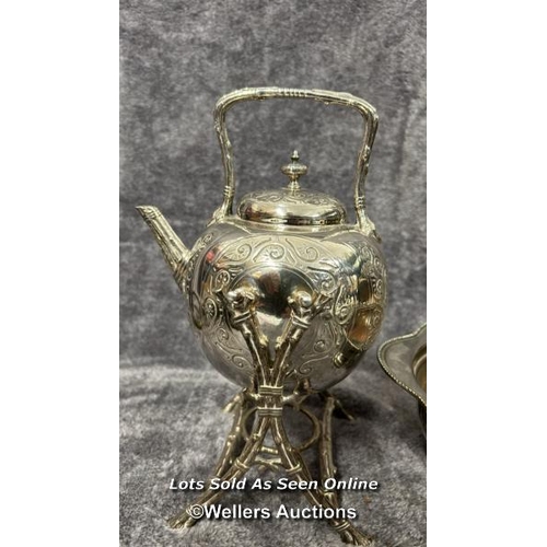 103 - Silver plate spirit kettle and Arthur Price rose bowl (without top) / AN22