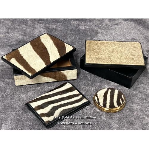 94 - Vintage Zebra skin box, wallet and Stratton compact with one other animal skin box (probably Antelop... 