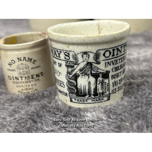 96 - Antique S.Maw, Son & Sons Cherry Toothpaste pot, Woods Toothpaste lid, two small ointment pots witho... 