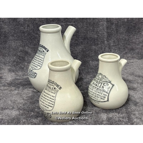 97 - Three 19th century ceramic inhalers including two Boots Dr. Nelson's, tallest 19cm high / AN20