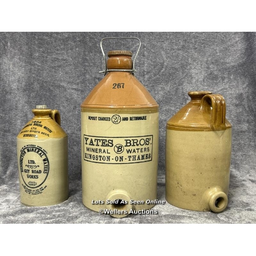 98 - Three glazed stoneware bottles including a large vintage Yates Bros Mineral Water bottle, 43cm high,... 