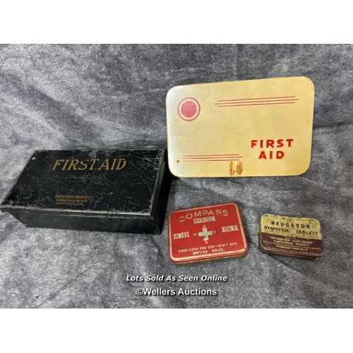 113 - Vintage Readers Digest first aid box with contents, vintage empty Boots first aid kit tin and others... 