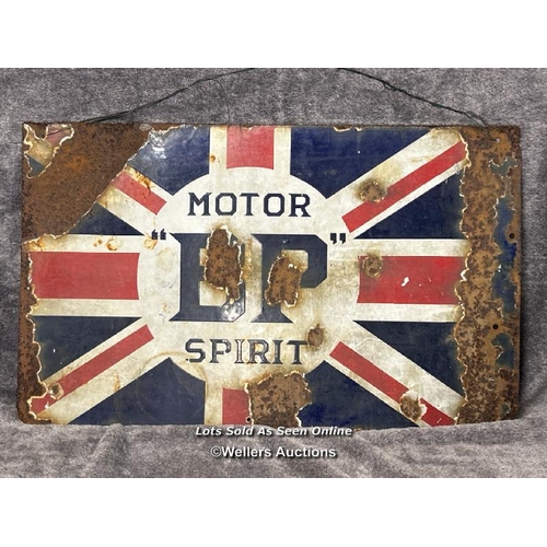 140 - Vintage B.P. Motor Spirit double sided union jack enamel sign, 66x41cm / AN25