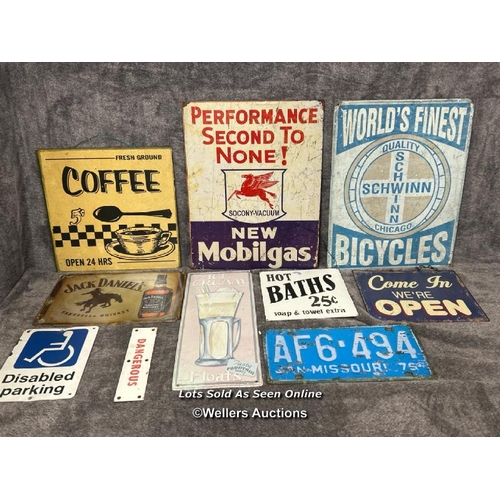 194 - Assorted reproduction metal signs including Soconay-Vacuum Mobilegas (10)