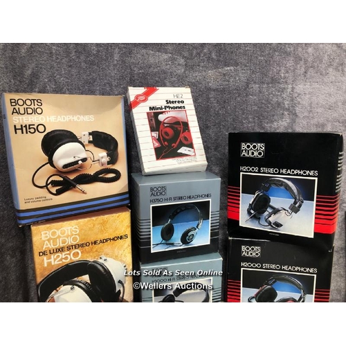 228 - A collection of ten vintage Boots Audio stereo headphones, models include H150, HE2, H2000, H2002 an... 