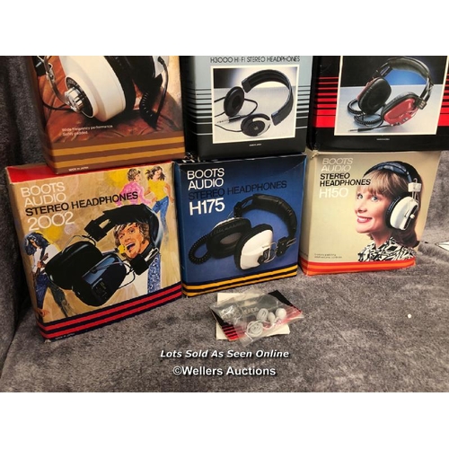 228 - A collection of ten vintage Boots Audio stereo headphones, models include H150, HE2, H2000, H2002 an... 