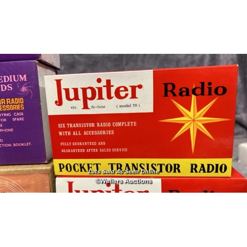 232 - Seven vintage boxed transister radios including Saturn, Jupiter and Retra, from the private collecti... 