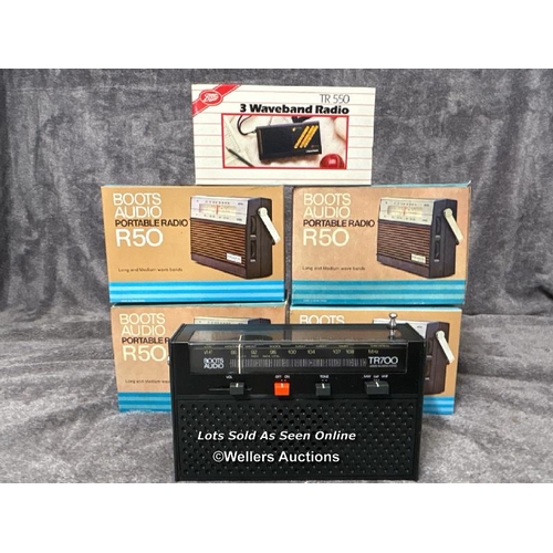 239 - Six vintage 1980's Boots radios including four R50 models, from the private collection of the founde... 