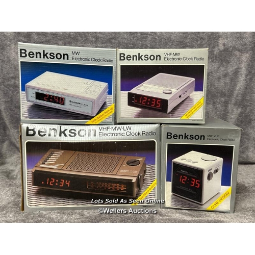 241 - Four vintage boxed Benksons radio alarm clocks,  from the private collection of the founder of Benks... 