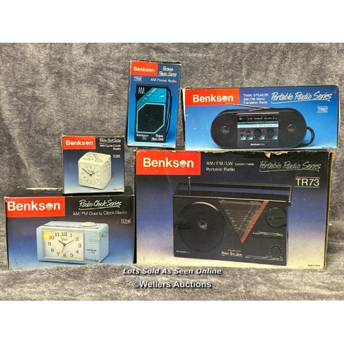 243 - Five boxed vintage Benkson products including radios and radio alarm clocks,  from the private colle... 