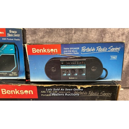 243 - Five boxed vintage Benkson products including radios and radio alarm clocks,  from the private colle... 