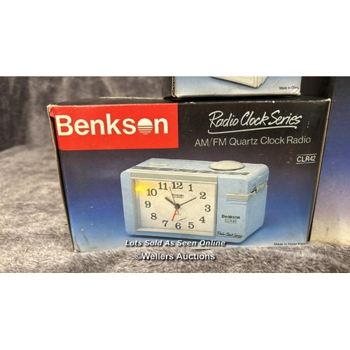 243 - Five boxed vintage Benkson products including radios and radio alarm clocks,  from the private colle... 