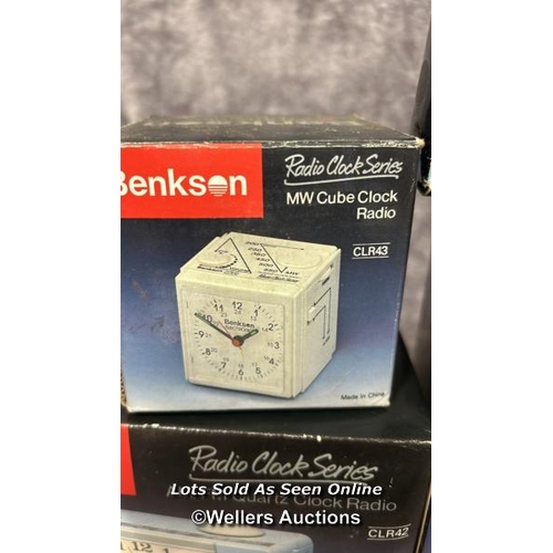 243 - Five boxed vintage Benkson products including radios and radio alarm clocks,  from the private colle... 