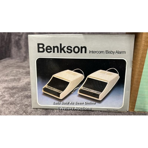 244 - Vintage Benkson electricals including transister radio model 69, intercom / baby alarm and car aeria... 