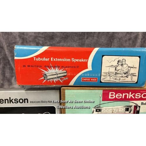 244 - Vintage Benkson electricals including transister radio model 69, intercom / baby alarm and car aeria... 