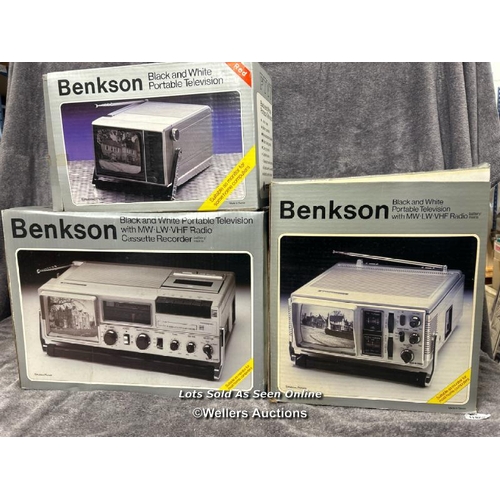 245 - Three vintage Benkson portable B/W televisions including model PTV1 with intergrated tape recorder a... 