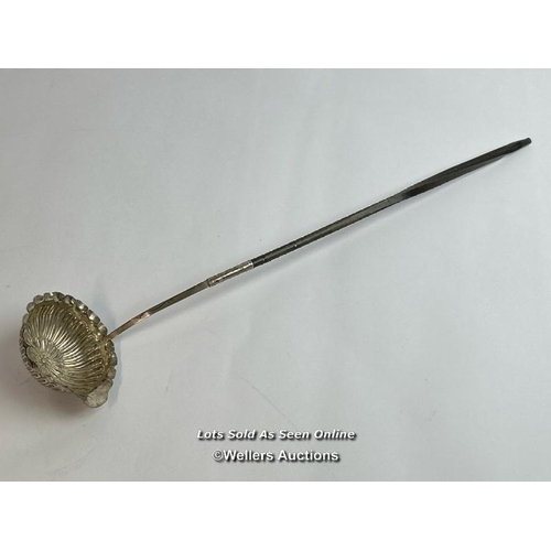 315 - White metal toddy ladle, the bowl shaped as a flower, 35cm long / T42