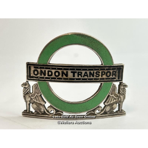 323 - Rare London Transport County Buses & Green Line Coaches Inspector's cap badge no.3013, green enamell... 