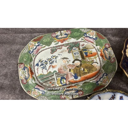 270 - Mason's oval platter with Chinese design and four other old plates including Adam8 / AN34