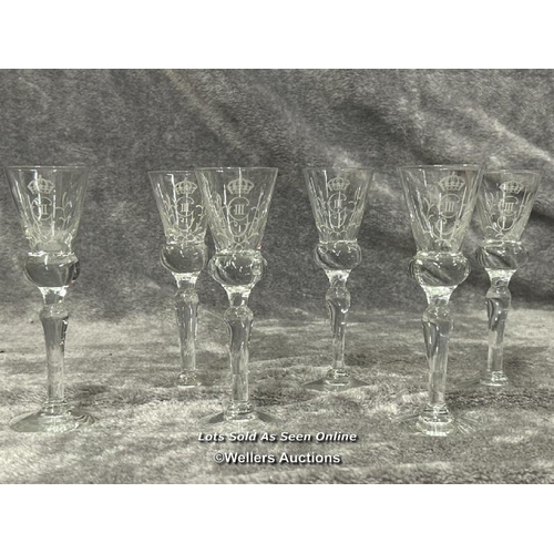 271 - Six comemorative sherry glasses, 17cm high / AN34