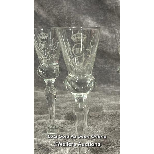 271 - Six comemorative sherry glasses, 17cm high / AN34