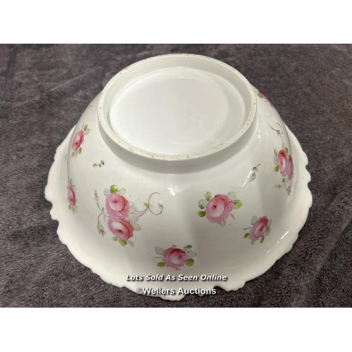 277 - Large rose pattern wash bowl with water jug and faux flowers / AN43