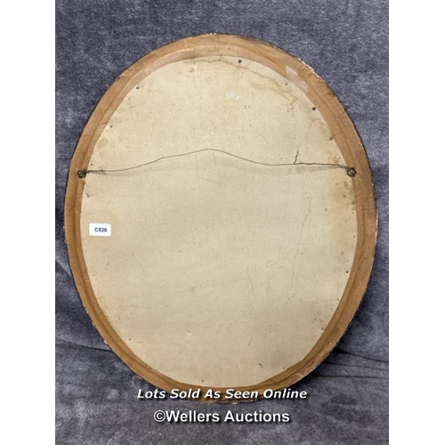 281 - An oval floral tapestry in wooden frame (damaged), 54x63cm