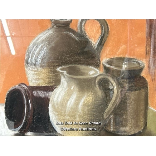 300 - Still life pastel drawing of earthware, signed indistinctly, 37x26.5cm