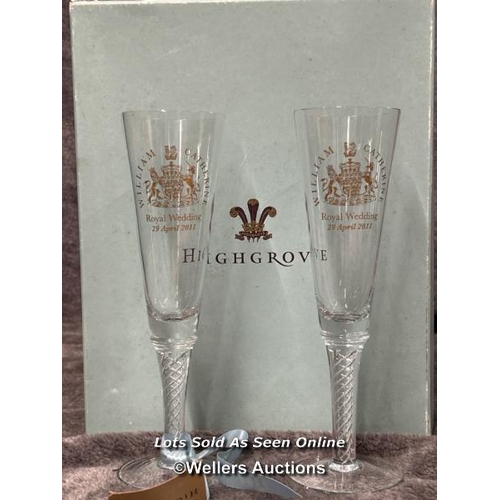 308 - A pair of commemorative crystal glasses celebrating the wedding of William and Catherine in 2011 in ... 