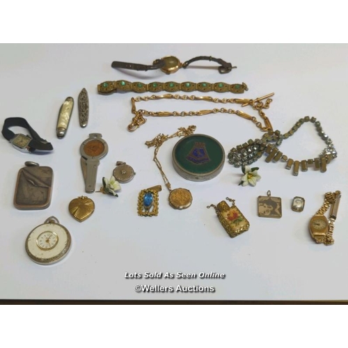 335 - A 9ct gold watch chain gross weight 14g , two cased watches and a hallmarked chain (weight 2.18g) on... 