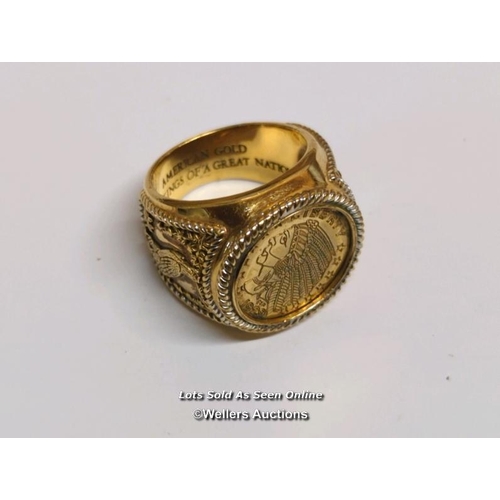 338 - American Liberty ring, gold plated, ring size V / SF