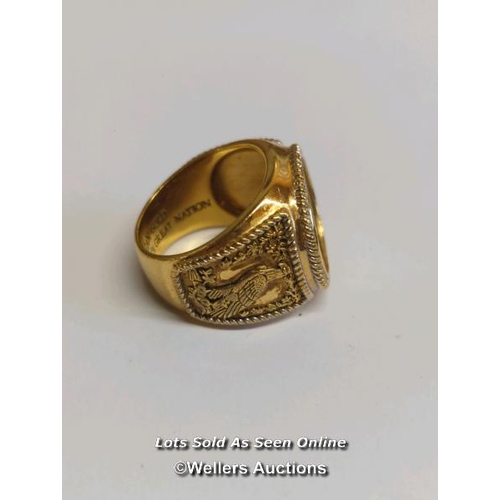 338 - American Liberty ring, gold plated, ring size V / SF